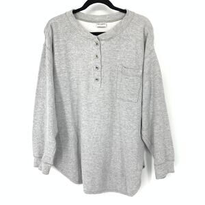 Russ Berens Top Womens Large Gray Vertical Ribbed 4 Button Henley Chest Pocket